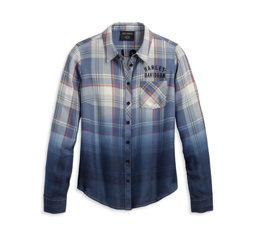 Harley-Davidson® Women's Chrome Warrior Plaid Dip Dye Shirt