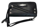 Harley-Davidson® Women's H-D Medallion Zip-It Leather Wristlet Clutch - Black