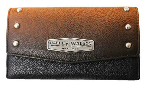 Harley-Davidson® Womens Ombre Effect 7 in. Leather Clutch Wallet - Orange & Black