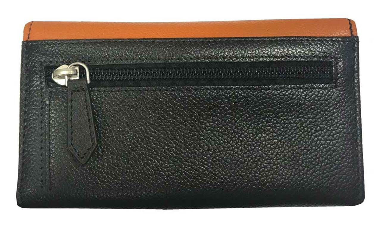 Harley-Davidson® Womens Ombre Effect 7 in. Leather Clutch Wallet - Orange & Black